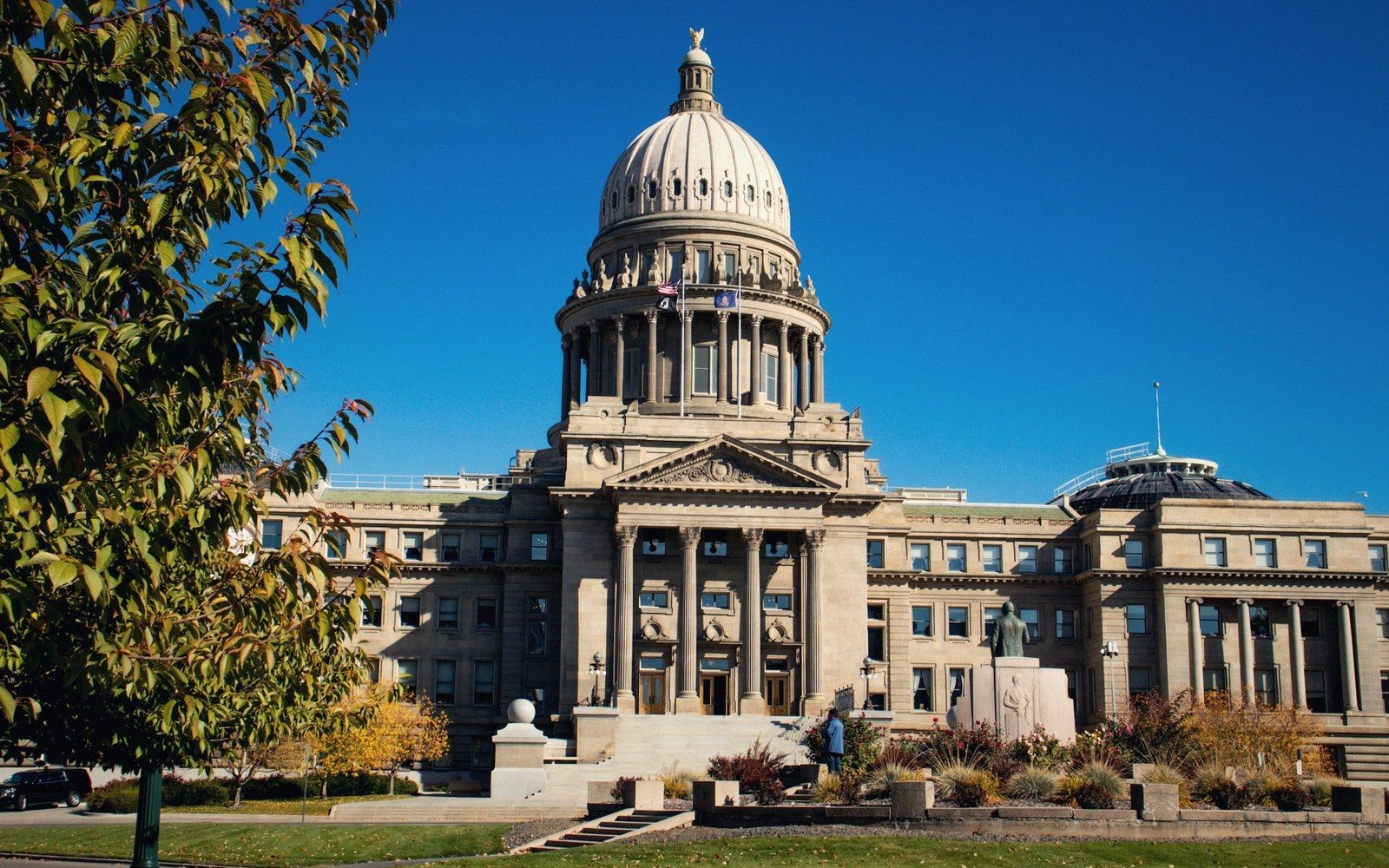 The Idaho State Capitol in Boise — dome and front colonnade